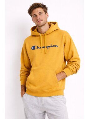 Champion Powerblend Men's Pullover LARGE Hoodies Script Logo GF89H gold